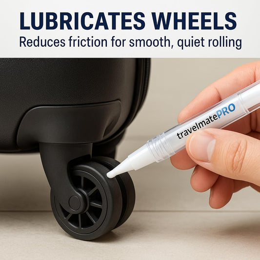 TravelmatePro Luggage Lubricant Pen – TSA-Approved Silicone Care for Suitcase Wheels, Zippers & Handles – Prevent Sticking, Smooth Rolling, Extend Bag Life