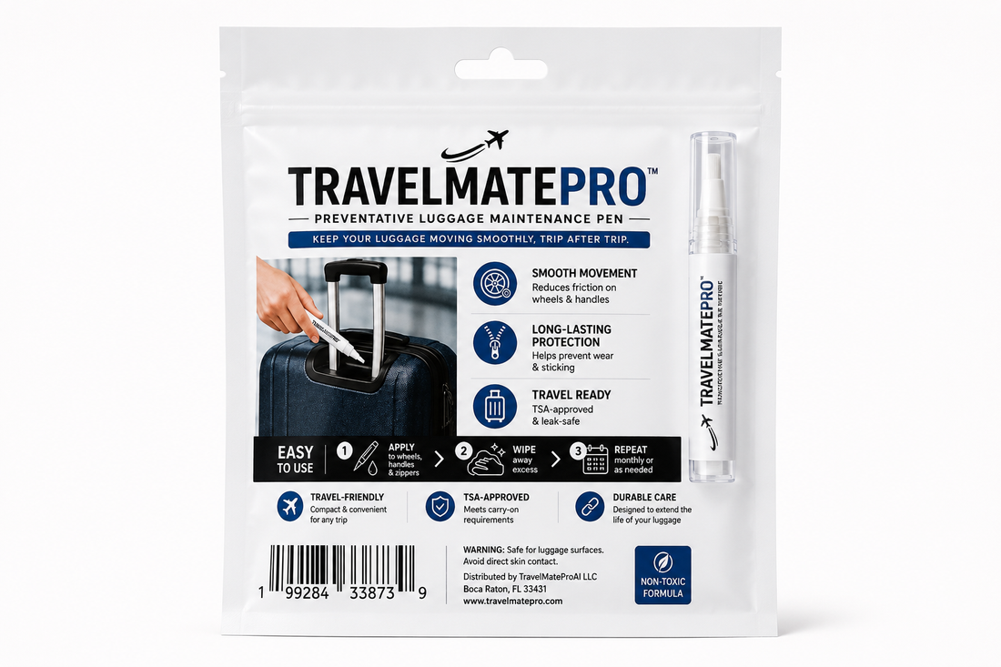 TravelMatePro retail packaging shown flat on a white background