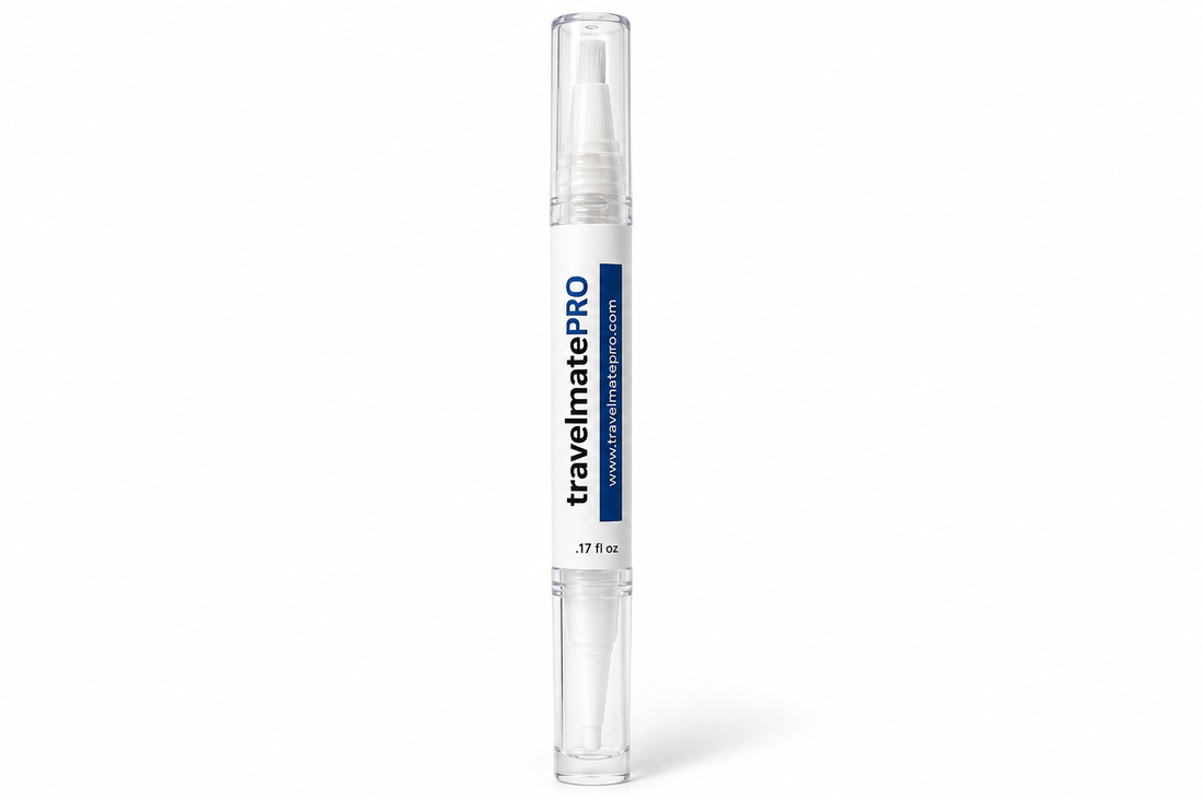 TravelMatePro silicone luggage maintenance pen standing upright on a white background