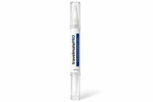 TravelMatePro silicone luggage maintenance pen standing upright on a white background