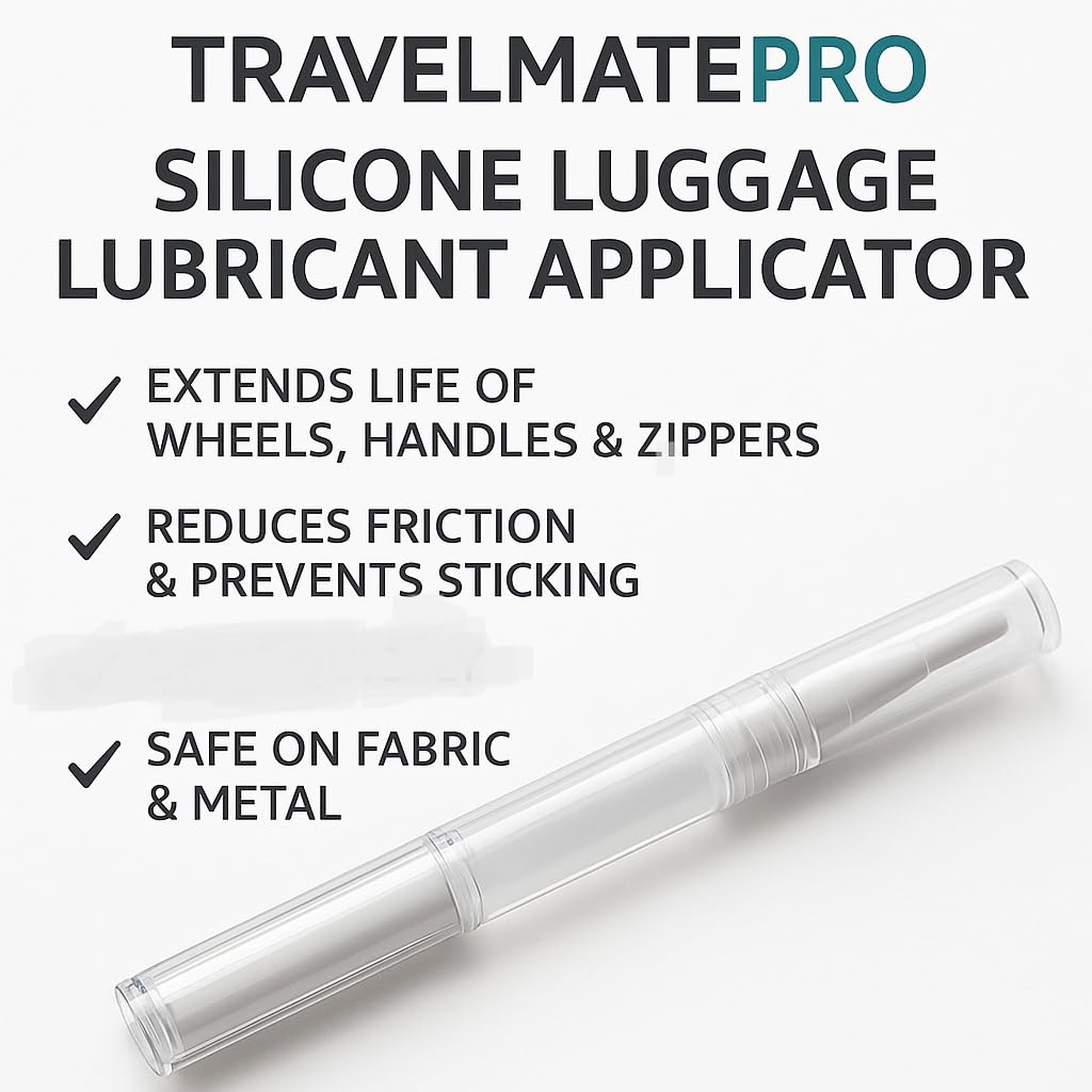 TravelmatePro Luggage Lubricant Pen – TSA-Approved Silicone Care for Suitcase Wheels, Zippers & Handles – Prevent Sticking, Smooth Rolling, Extend Bag Life