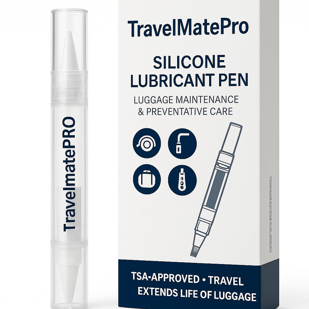 TravelmatePro Luggage Lubricant Pen – TSA-Approved Silicone Care for Suitcase Wheels, Zippers & Handles – Prevent Sticking, Smooth Rolling, Extend Bag Life