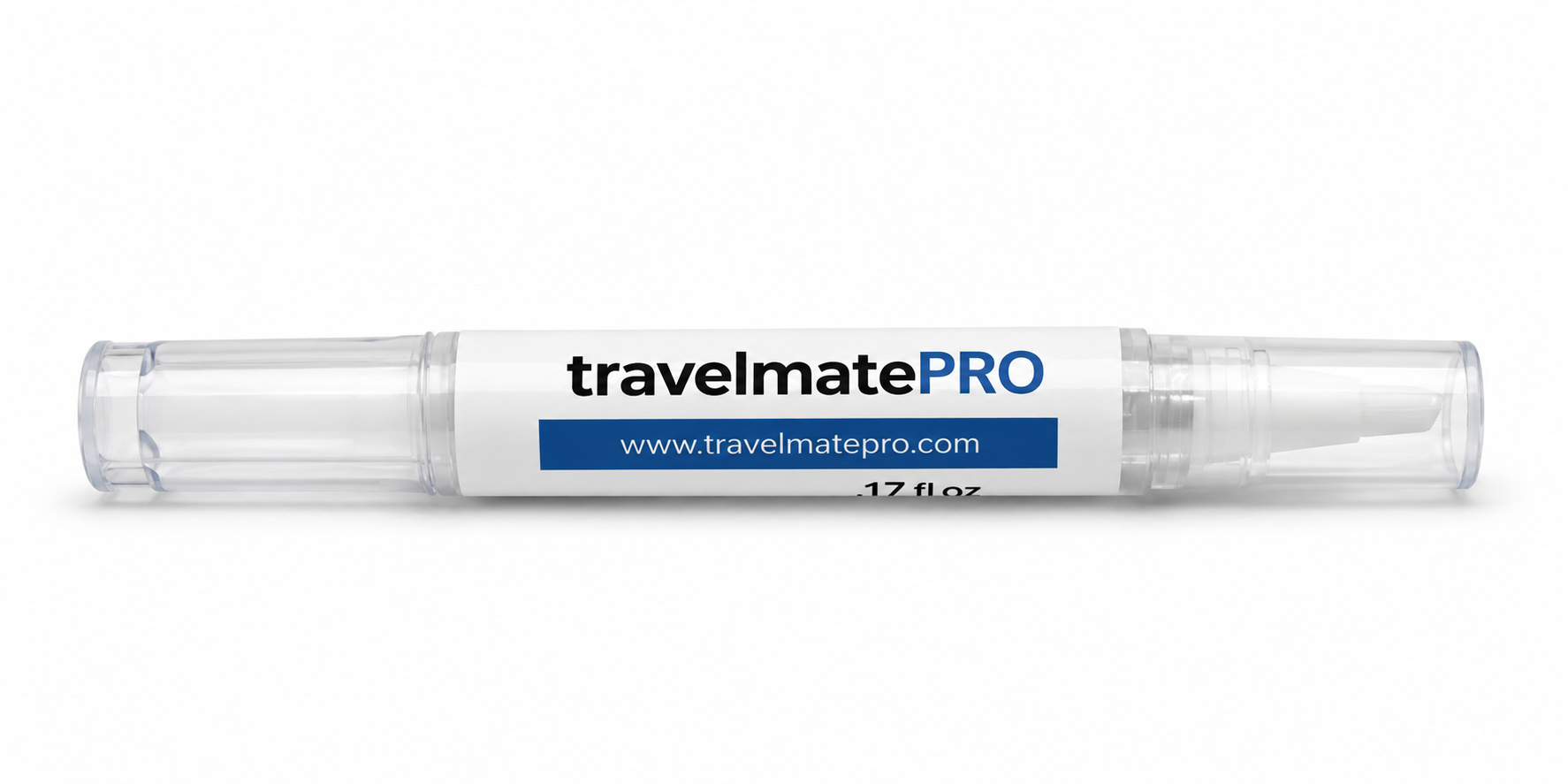 TravelMatePro luggage maintenance pen shown horizontally with cap on